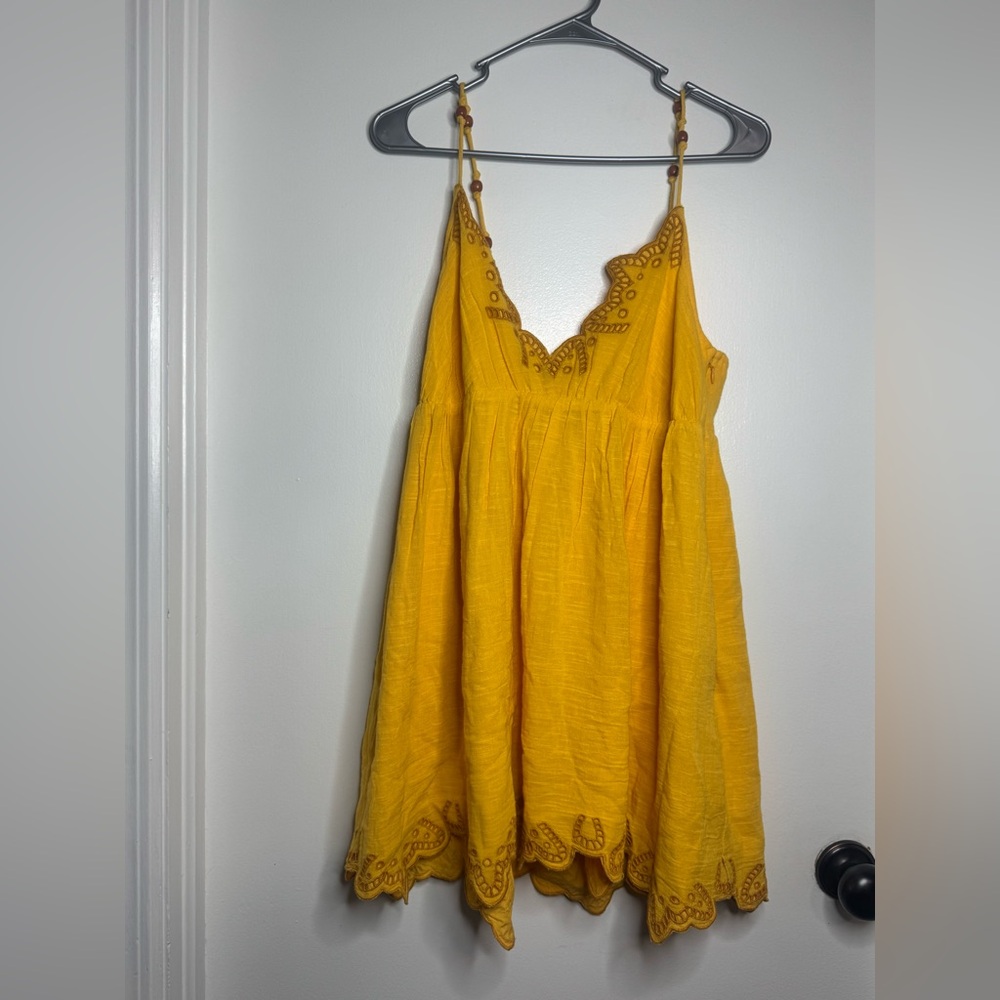 House of Harlow 1960 Bohemian Embroidered 100% Cotton Yellow Mini Women Dress